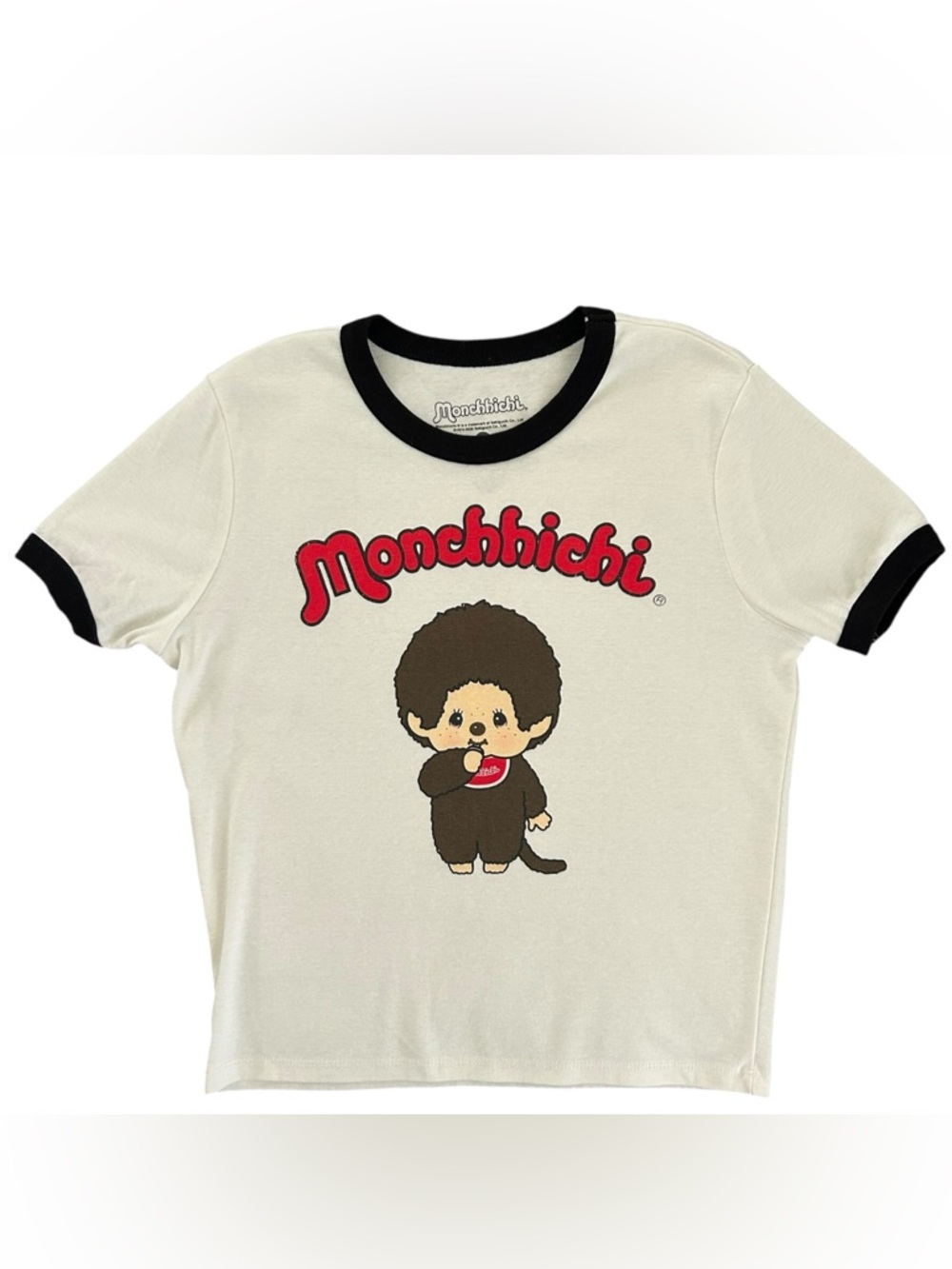 MONCHHICHI white Black ringer top t-shirt womens size medium Y2K 90’s